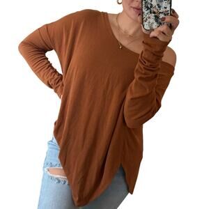 Windsor S Brown Soft Knit Pleated Back Crew Neck Long Sleeve Sweater